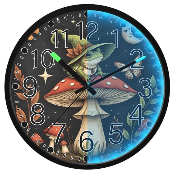 Ryvnso Frog on Mushroom 12 Inch Night Light Wall Clock Silent Battery Operated Luminous Clocks