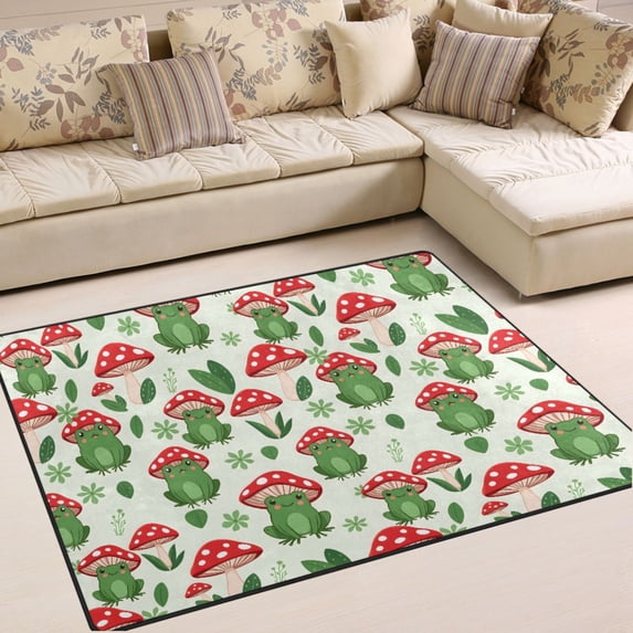 Ryvnso Frog with Mushroom Area Rug Floor Mats Non-Slip Home Carpet 80 x 58 inch