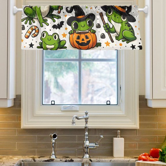 Ryvnso Frogs on Pumpkins Window Valance Kitchen Farmhouse Rod Pocket Short Curtain 54x18 inch