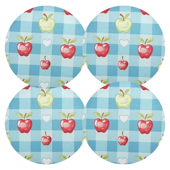 Ryvnso Fruit and Heart Checkered Grid Round Plate Mats Dining Table Placemat Set of 4 for Holiday Decoration