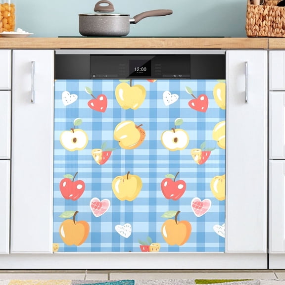 Ryvnso Fruit on Checkered Grid Dishwasher Magnetic Refrigerator Magnet Cover Kitchen Home Decorative 23"x26"
