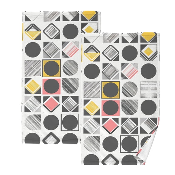 Ryvnso Funny Checkered Abstract Geometry Cotton Hand Towels Sets Face Towel 2 PCs Bathroom Decorative