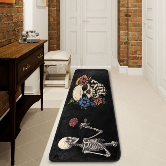 Ryvnso Funny Cool Skull Flower Hallway Runner Rugs Floor Carpet Non Slip Entryway Mat 2' x 6'