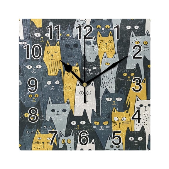 Ryvnso Funny Cute Cats Wall Clock Square Silent Non-Ticking Battery Operated 7.78"