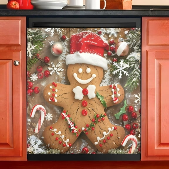 Ryvnso Funny Gingerbread Man Dishwasher Magnetic Refrigerator Magnet Cover Kitchen Home Decorative 23"x26"