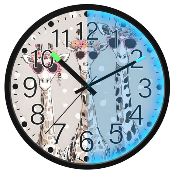 Ryvnso Funny Giraffe 12 Inch Night Light Wall Clock Silent Battery Operated Luminous Clocks