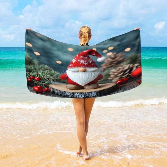 Ryvnso Funny Gnome Christmas Oversized Beach Towel Microfiber Bath Blankets Swimming Fitness 37" x 74"