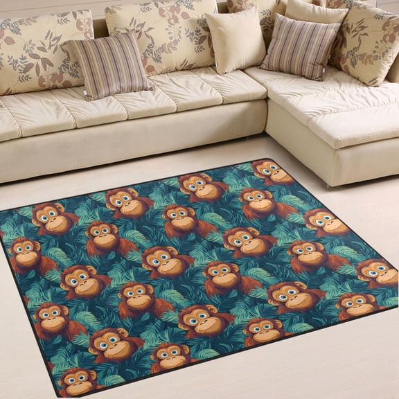 Ryvnso Funny Gorillas Palm Leaf Area Rug Floor Mats Non-Slip Home Carpet 80 x 58 inch