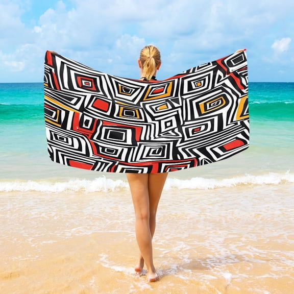 Ryvnso Funny Line Geometry Pattern Oversized Beach Towel Microfiber Bath Blankets Swimming Fitness 37" x 74"