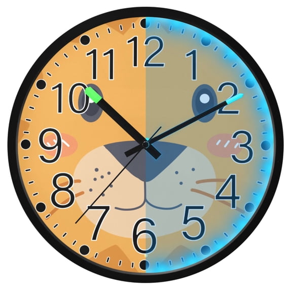 Ryvnso Funny Lion Face 12 Inch Night Light Wall Clock Silent Battery Operated Luminous Clocks