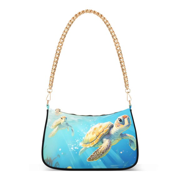 Ryvnso Funny Sea Turtles Swimming Womens Chain Shoulder Bag Tote Handbags Clutch Hobo Purse with Zipper for Travel