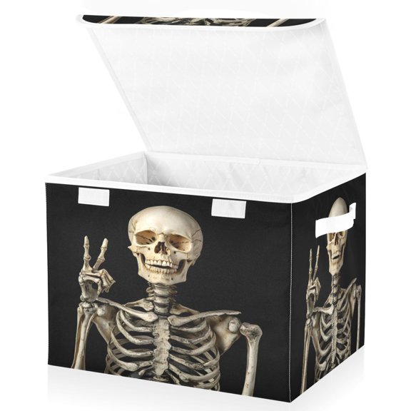 Ryvnso Funny Skeleton Large Lidded Foldable Storage Baskets Cubes Boxes Lids Bin for Home