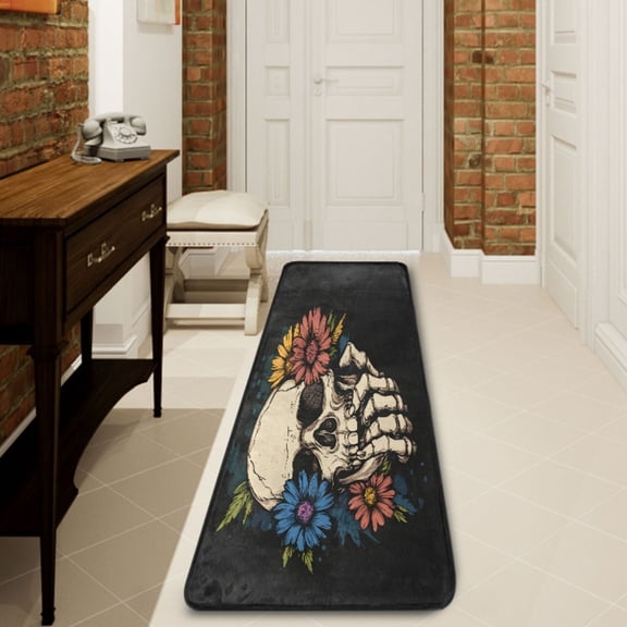Ryvnso Funny Skull with Hand Hallway Runner Rugs Floor Carpet Non Slip Entryway Mat 2' x 6'