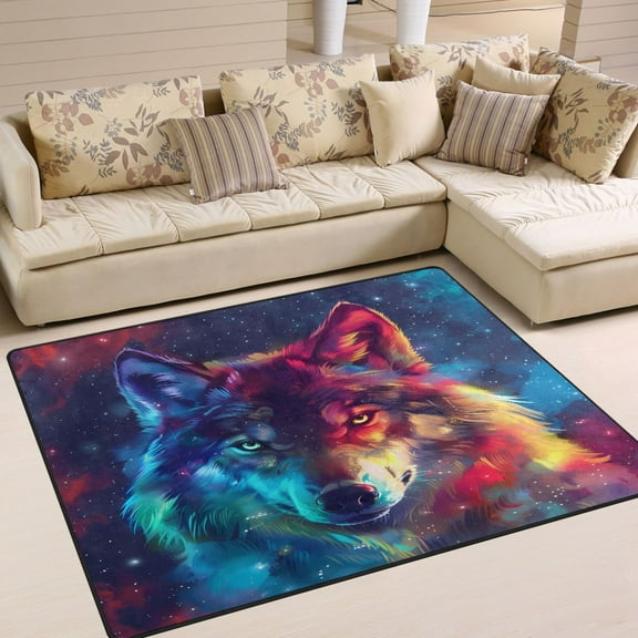 Ryvnso Galaxy Wolf Head Area Floor Rugs Soft Non-Slip Large Mats Nursery Carpets 63" x 48"