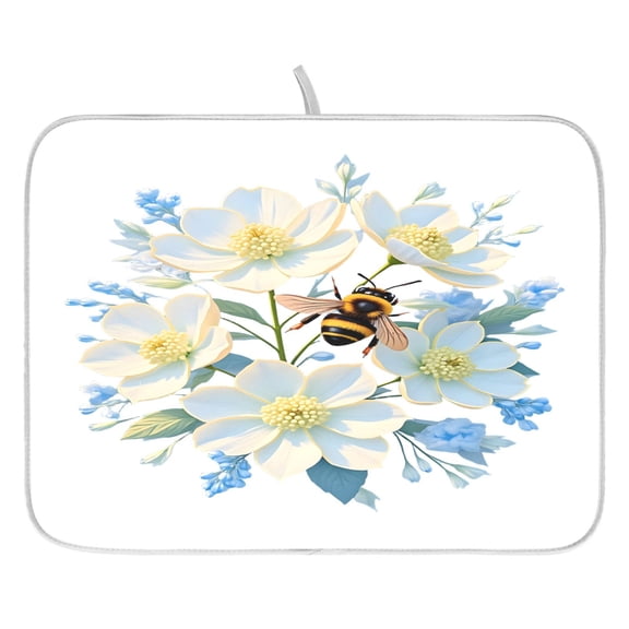 Ryvnso Gardenia Flowers Bee Dish Drying Mat for Kitchen Countertop 16x18 Small Dish Pad Drainer Rack Dish Sink Mats