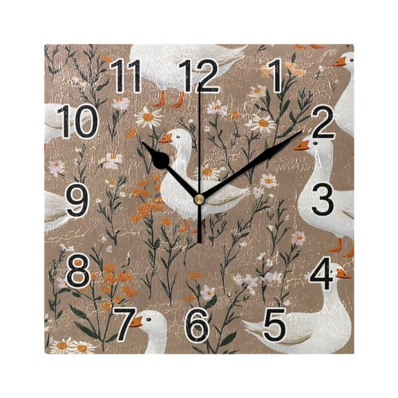 Ryvnso Geese Daisy Wall Clock Square Silent Non-Ticking Battery Operated 7.78"