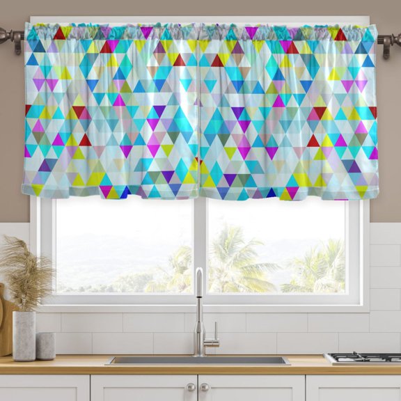 Ryvnso Geomeric Abstract Triangle Curtains Sets Short Curtain Rod Pocket Half Window Cafe Farmhouse Tier 2 Panels 57"W x 24"L