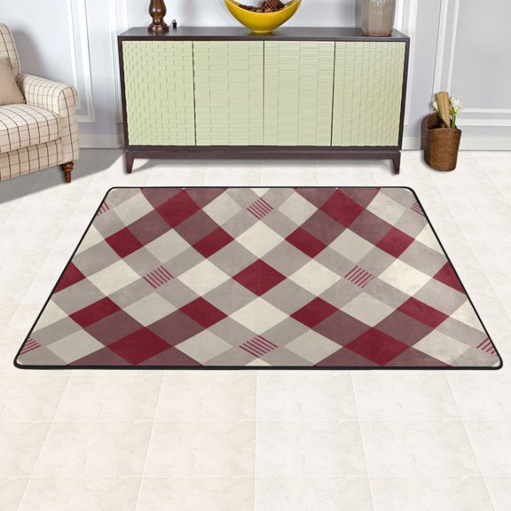 Ryvnso Geometric Checkered Grid Pattern Area Floor Mats Large Nursery Rugs Non-Slip Carpets Doormat 72" x 48"