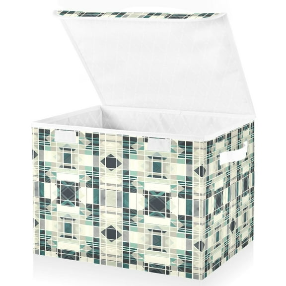 Ryvnso Geometric Checkered Plaid Large Lidded Foldable Storage Baskets Cubes Boxes Lids Bin for Home