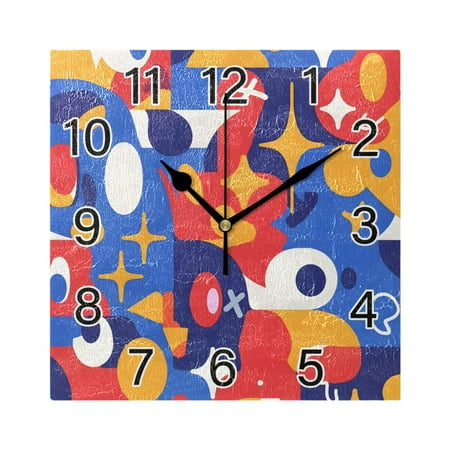 Ryvnso Geometric Funny Pattern Wall Clock Square Silent Non-Ticking Battery Operated 7.78"