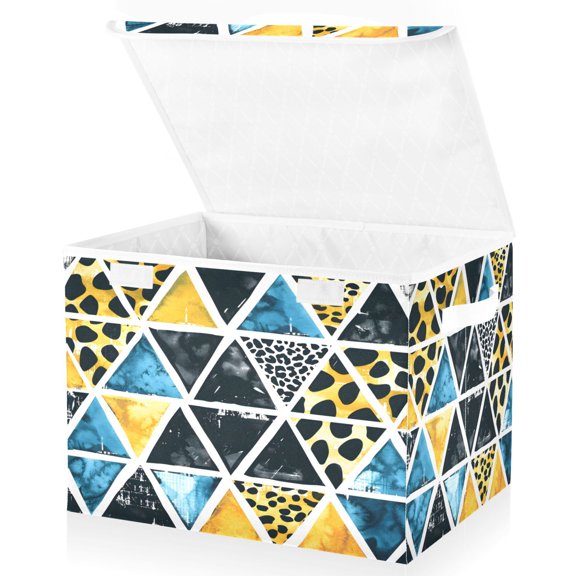 Ryvnso Geometric Leopard Stripes Large Lidded Foldable Storage Baskets Cubes Boxes Lids Bin for Home