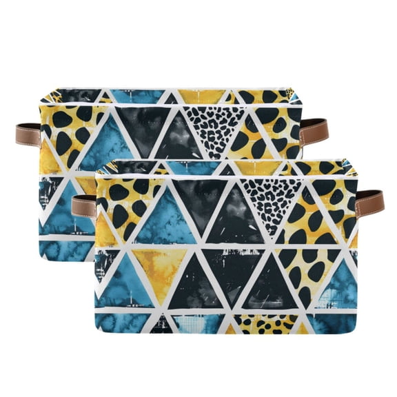 Ryvnso Geometric Leopard Stripes Storage Basket Large Bin Foldable Boxes Toys Organizer 14.2x10.2x8.3in 2 PCs