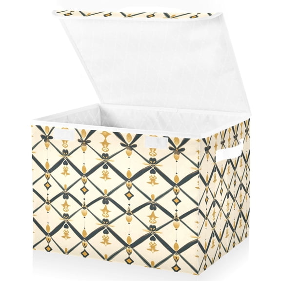 Ryvnso Geometric Pattern Large Lidded Foldable Storage Baskets Cubes Boxes Lids Bin for Home