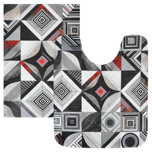 Ryvnso Geometric Plaid Checkered Pattern Bathroom Shaggy Rugs Toilet Mat Soft Contour Rug