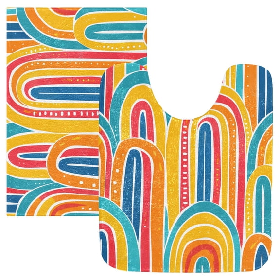 Ryvnso Geometric Rainbow Colorful Bathroom Shaggy Rugs Toilet Mat Soft Contour Rug