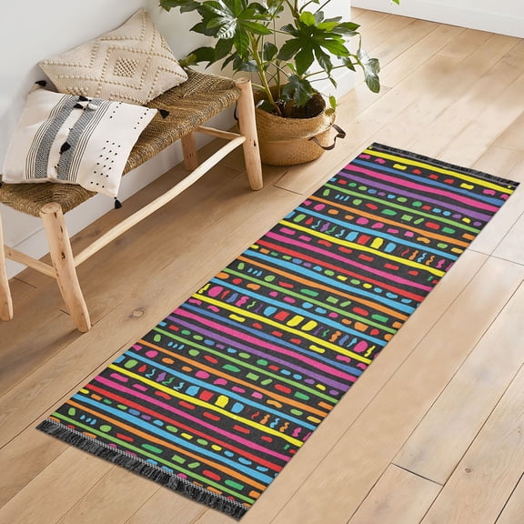 Ryvnso Geometric Rainbow Stripes Bedroom Runner Rug 2'x6' Hallway Area Carpet Non Slip Entryway Mat with Tassels