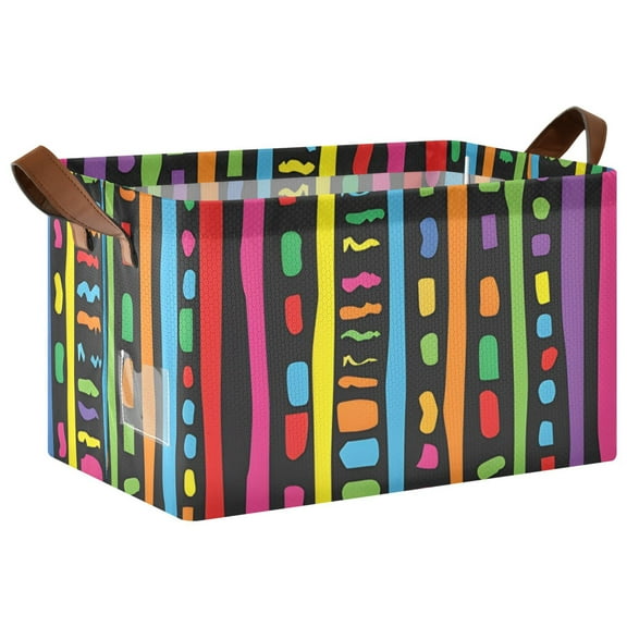 Ryvnso Geometric Rainbow Stripes Storage Bins Large Basket Foldable Cube Toys Organizer with Handles 1 PC