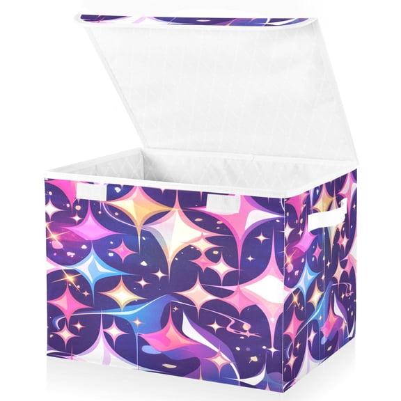 Ryvnso Geometric Shiny Pattern Large Lidded Foldable Storage Baskets Cubes Boxes Lids Bin for Home