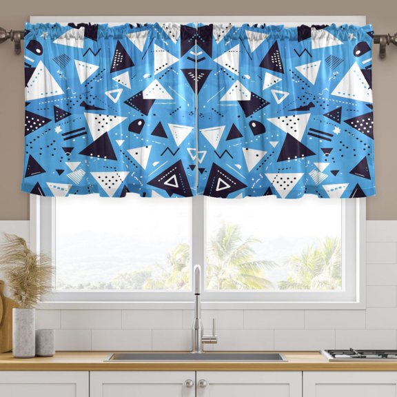 Ryvnso Geometric Triangle Curtains Sets Short Curtain Rod Pocket Half Window Cafe Farmhouse Tier 2 Panels 57"W x 24"L
