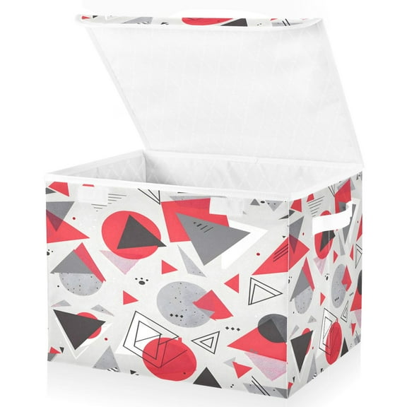 Ryvnso Geometric Triangle and Line Large Lidded Foldable Storage Baskets Cubes Boxes Lids Bin for Home