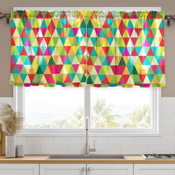 Ryvnso Geometric Triangles and Circles Curtains Sets Short Curtain Rod Pocket Half Window Cafe Farmhouse Tier 2 Panels 57"W x 36"L