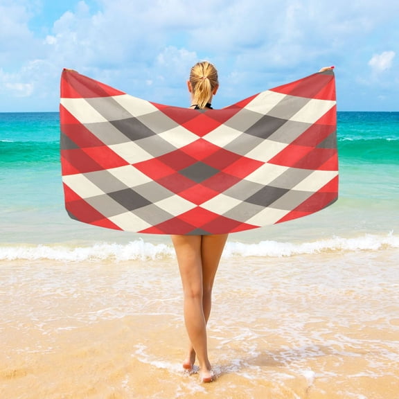 Ryvnso Geometry Checkered Grid Print Oversized Beach Towel Microfiber Bath Blankets Swimming Fitness 37" x 74"