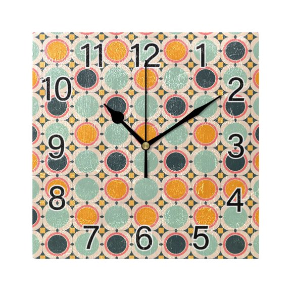 Ryvnso Geometry Circle Print Wall Clock Square Silent Non-Ticking Battery Operated 7.78"