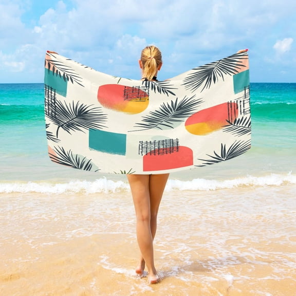 Ryvnso Geometry Coconut Tree Oversized Beach Towel Microfiber Bath Blankets Swimming Fitness 37" x 74"