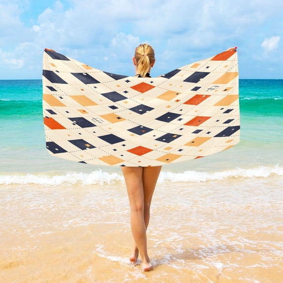 Ryvnso Geometry Pattern Oversized Beach Towel Microfiber Bath Blankets Swimming Fitness 37" x 74"