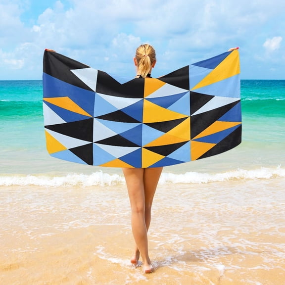 Ryvnso Geometry Triangle Pattern Oversized Beach Towel Microfiber Bath Blankets Swimming Fitness 37" x 74"