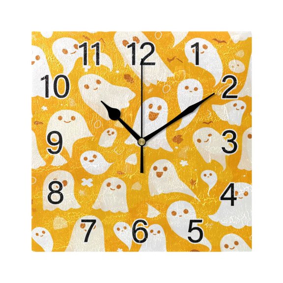 Ryvnso Ghost Halloween Wall Clock Square Silent Non-Ticking Battery Operated 7.78"