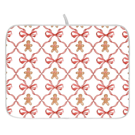 Ryvnso Gingerbread Bows Dish Drying Mat for Kitchen Countertop 16x18 Small Dish Pad Drainer Rack Dish Sink Mats