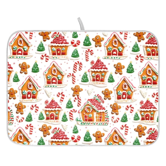 Ryvnso Gingerbread Christmas Dish Drying Mat for Kitchen Countertop 16x18 Small Dish Pad Drainer Rack Dish Sink Mats
