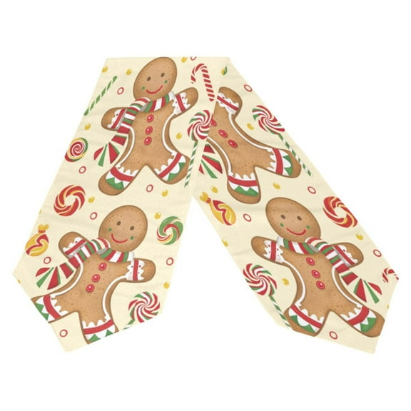 Ryvnso Gingerbread Man Candy Cane Table Runner Tablecloth Home Decoration 13 x 70 inches