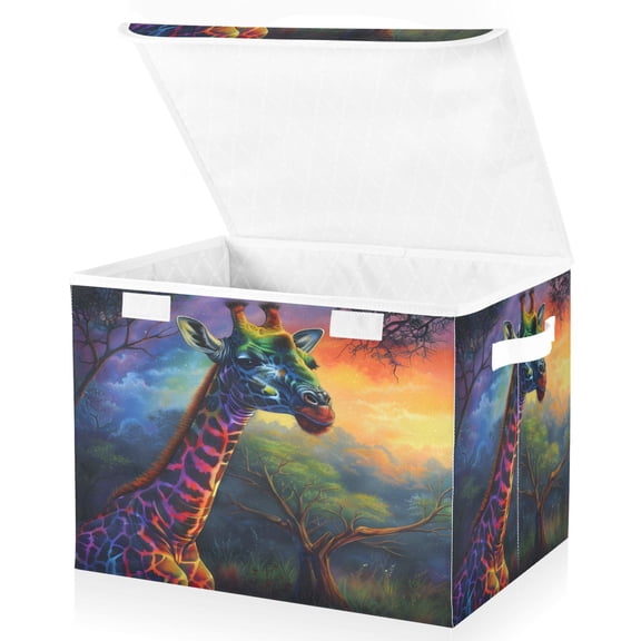 Ryvnso Giraffe in Forest and Rainbow Large Lidded Foldable Storage Baskets Cubes Boxes Lids Bin for Home