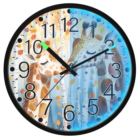 Ryvnso Giraffes Forest Paint 12 Inch Night Light Wall Clock Silent Battery Operated Luminous Clocks