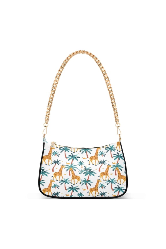 Giraffes Palm Tree Womens Chain Shoulder Bag Tote Handbags Clutch Hobo Purse with Zipper for Travel