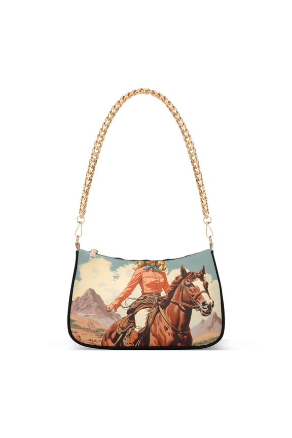 Girl with Horse Landscape Womens Chain Shoulder Bag Tote Handbags Clutch Hobo Purse with Zipper for Travel