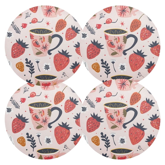 Ryvnso Glass and Strawberry Round Plate Mats Dining Table Placemat Set of 4 for Holiday Decoration