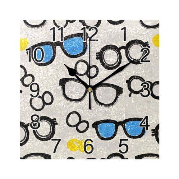 Ryvnso Glasses Pattern Wall Clock Square Silent Non-Ticking Battery Operated 7.78"